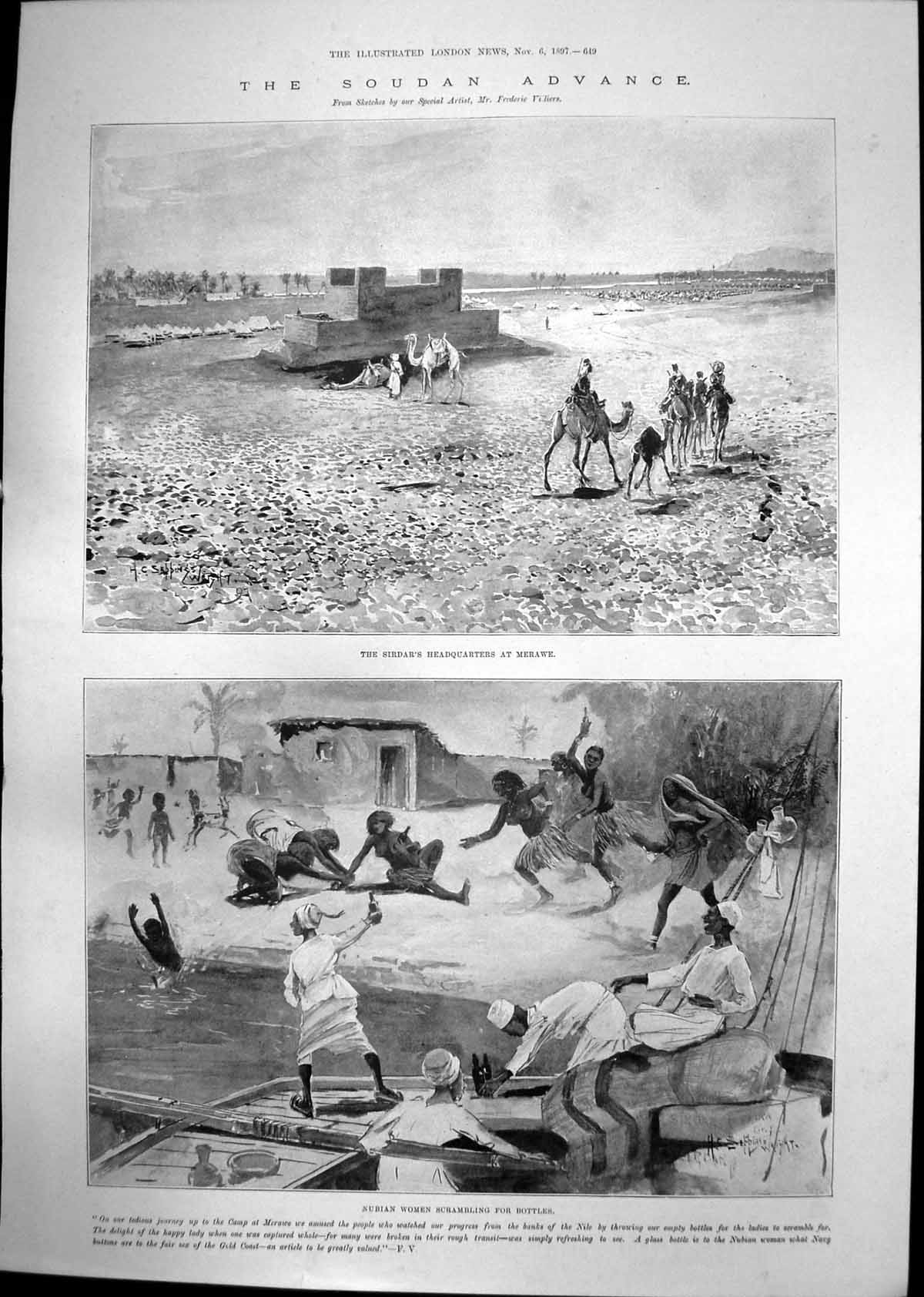 Old Print Soudan Advance Sirdars Hq Merawe Comfrey Winner Newmarket 1897 19th