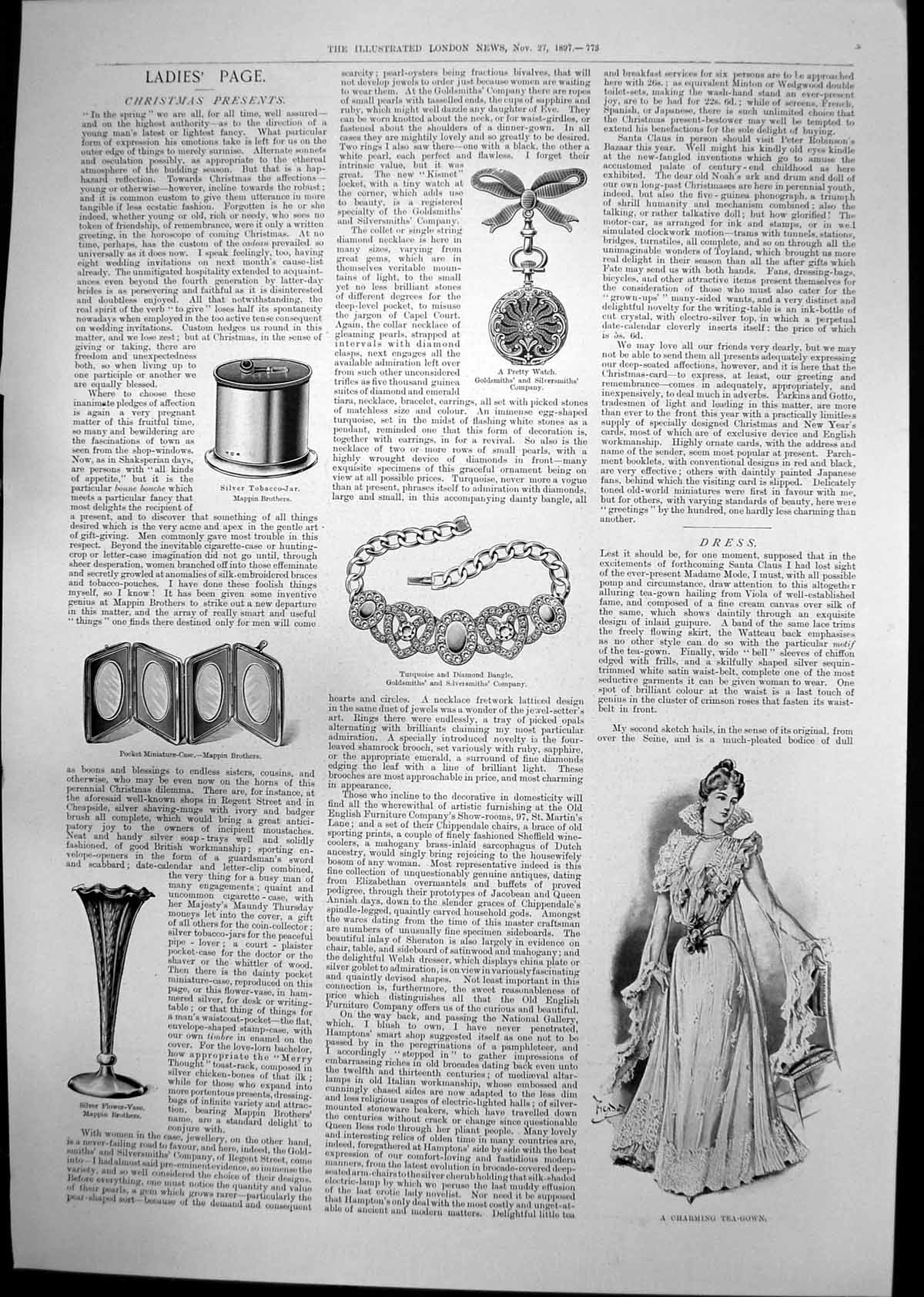 Old Christmas Presents Silver Vase Diamond Bangle Watch New Bodice189 Victorian