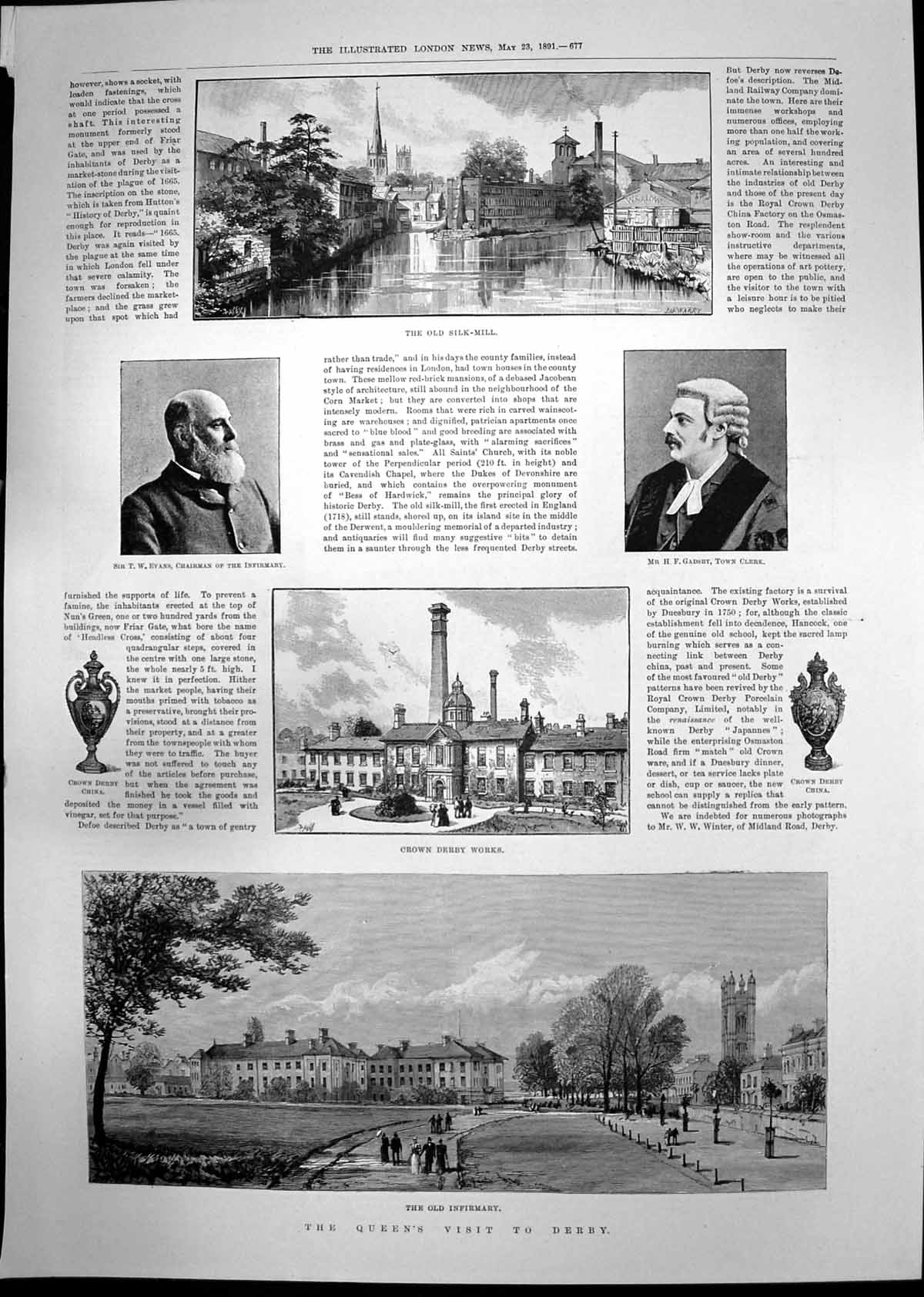 Antique Print Queens Visit Derby Crown Derby Works Silk Mill Infirmary 1891