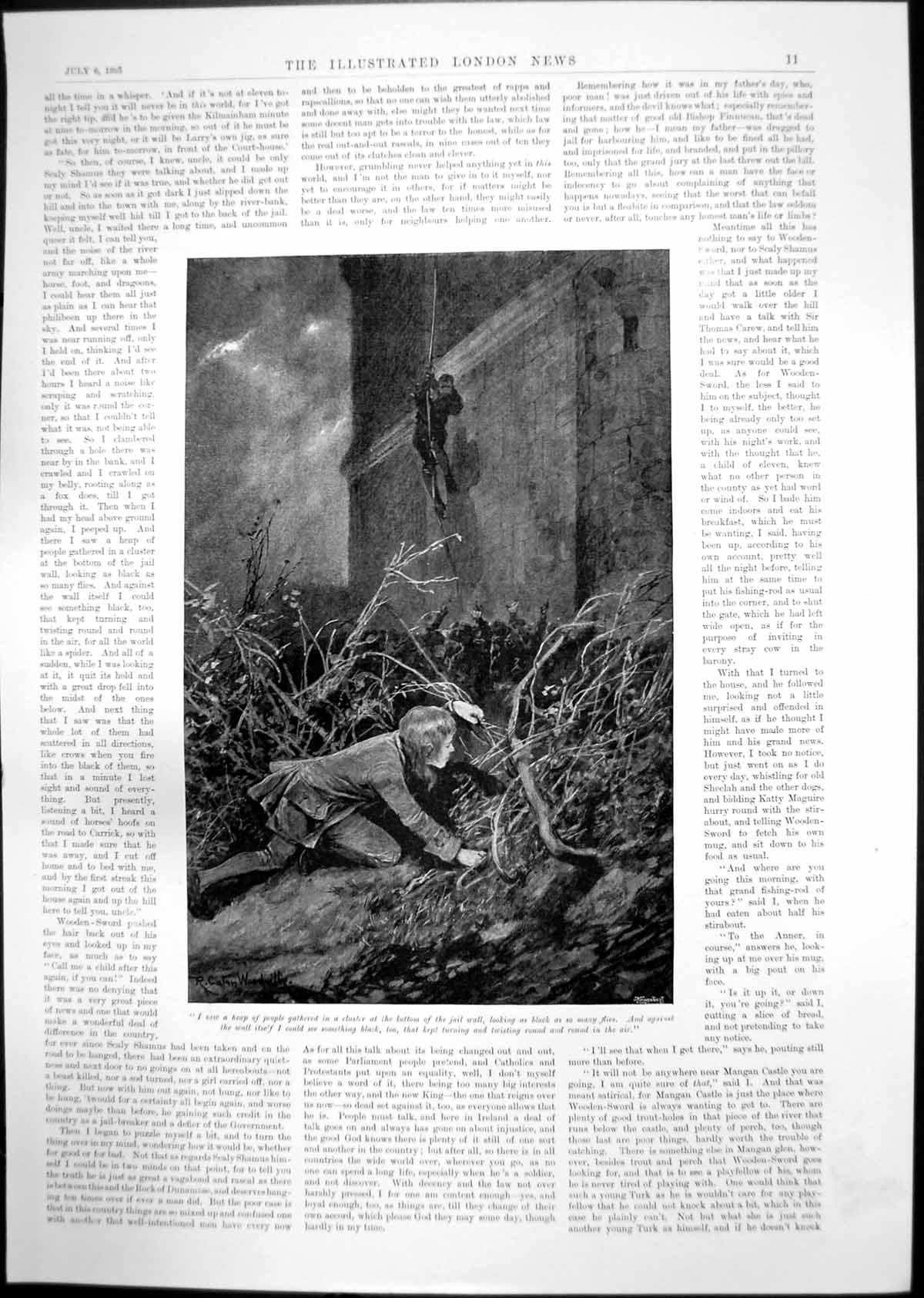 Original Old Antique Print Man Escaping Jail Rope London Season Parl Lane 1895