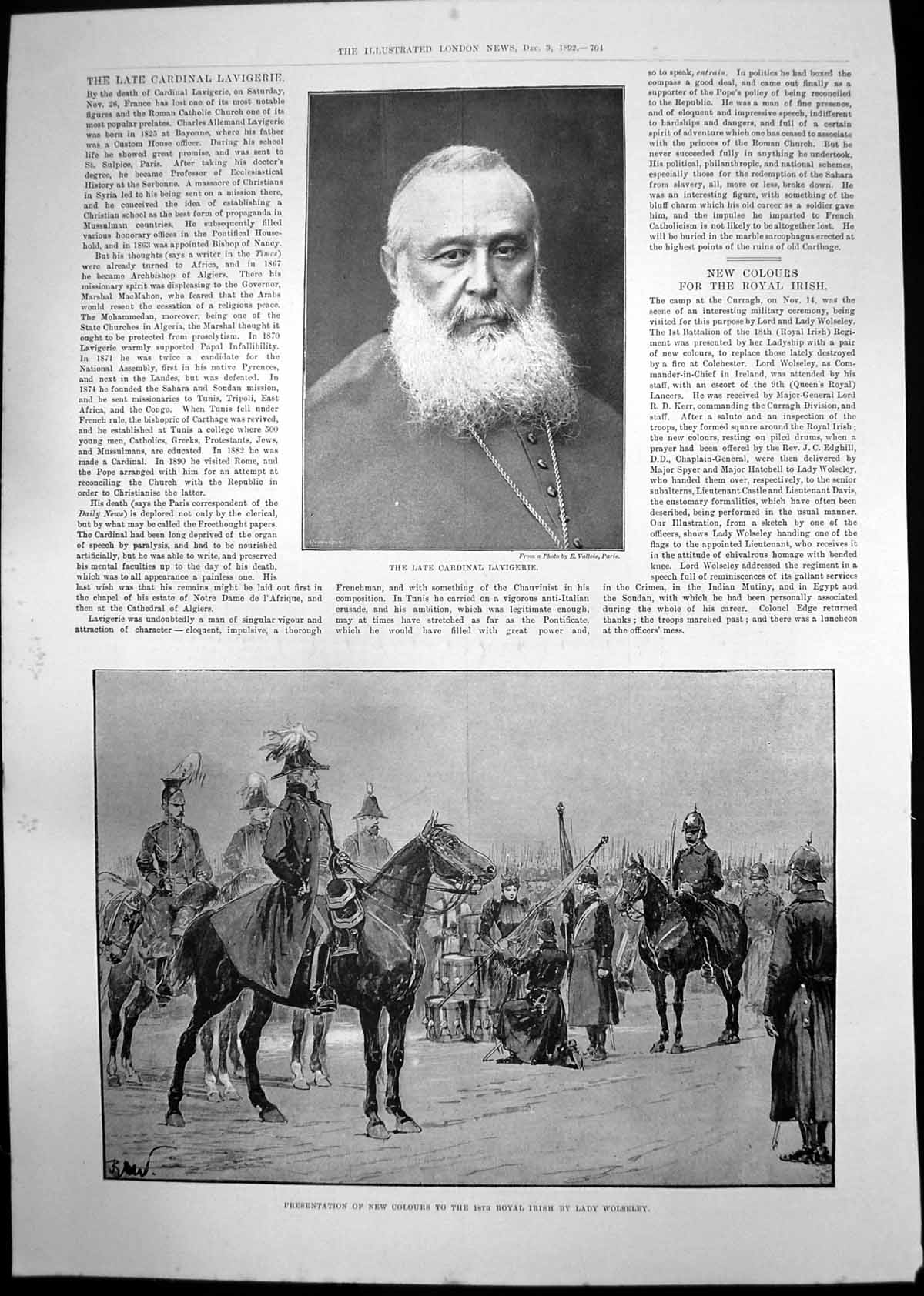 Old Cardinal Lavigerie New Colours Royal Irish Sir John Thompson 1892 Victorian