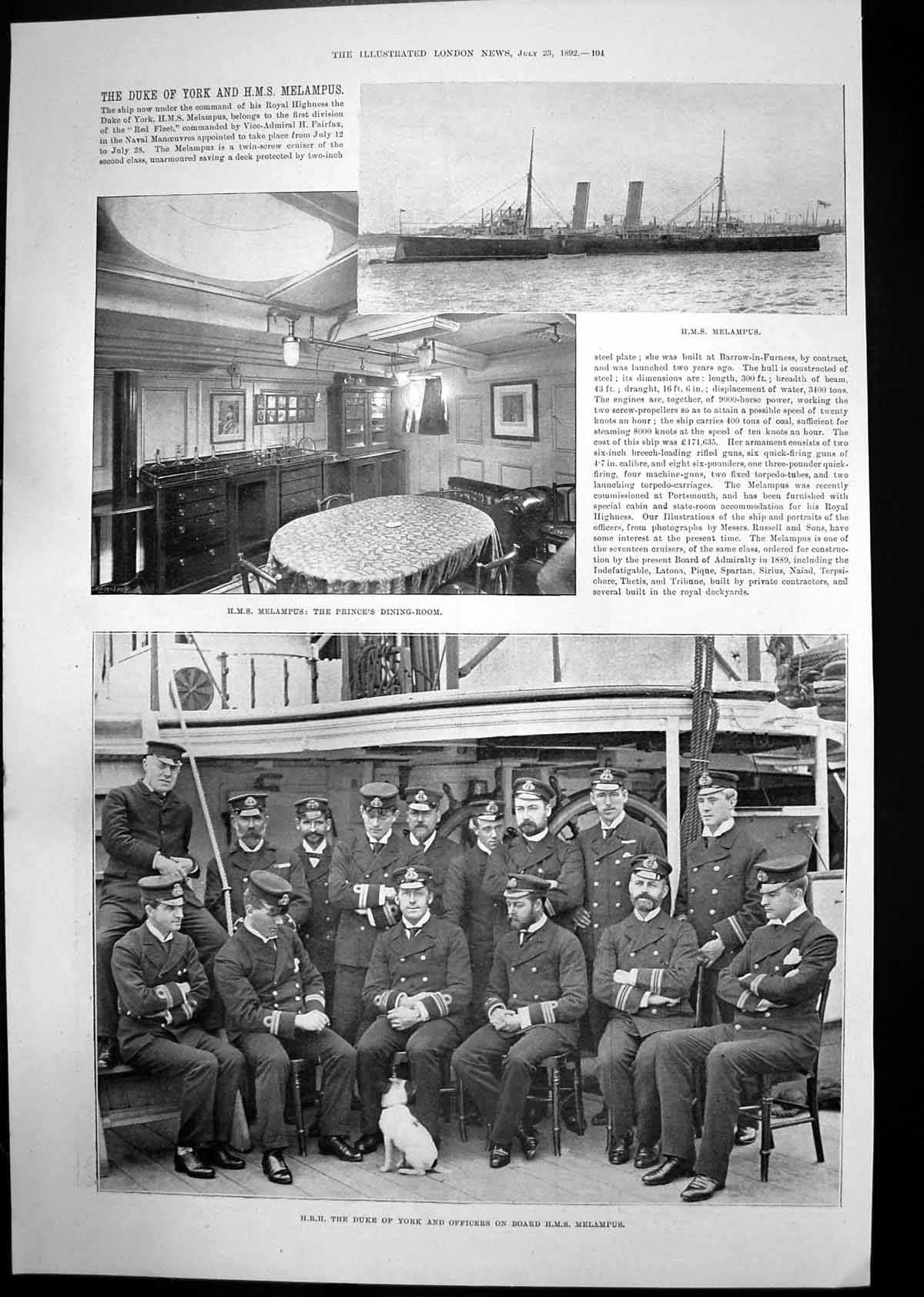 Old Print Duke York Hms Melampus Princes Cabin Max Alvary Tannhauser 1892 19th
