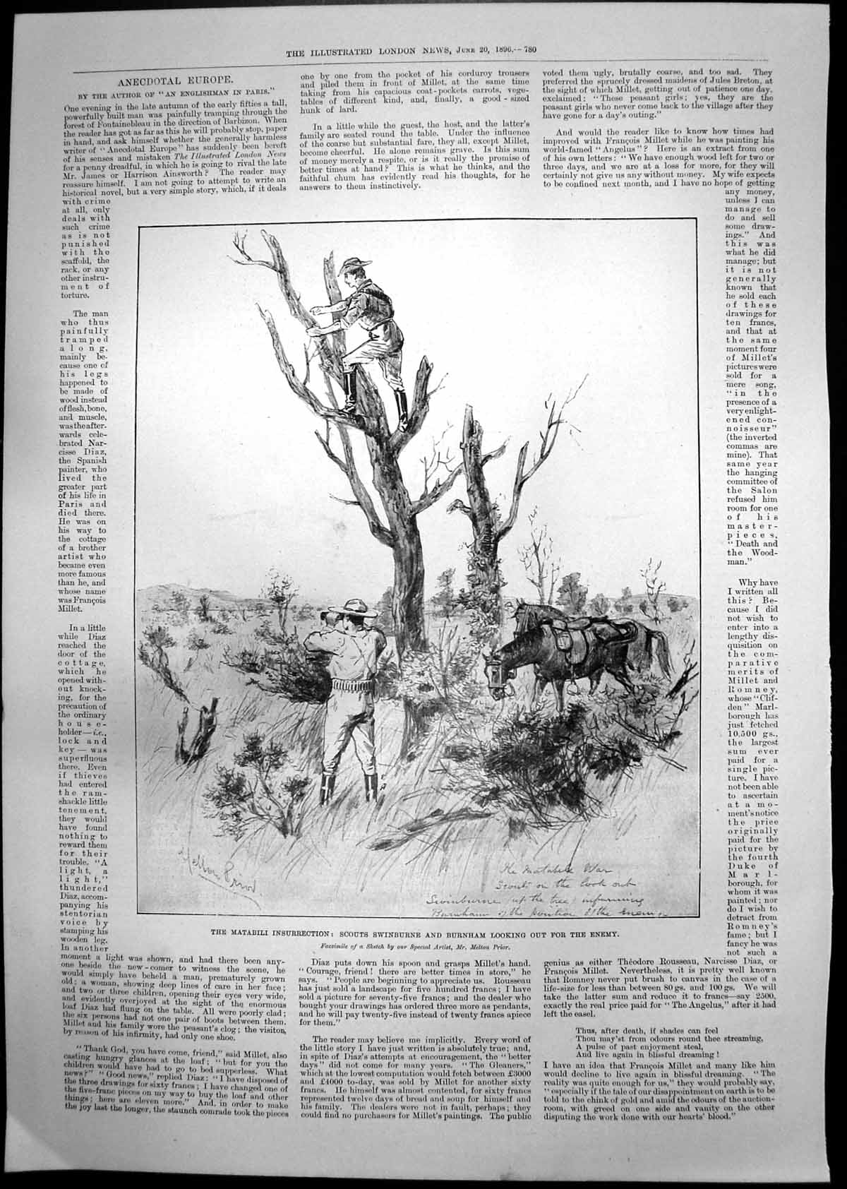 Antique Old Print Matabili Insurrection Looking Enemy Lord Lady Kelvin 1896