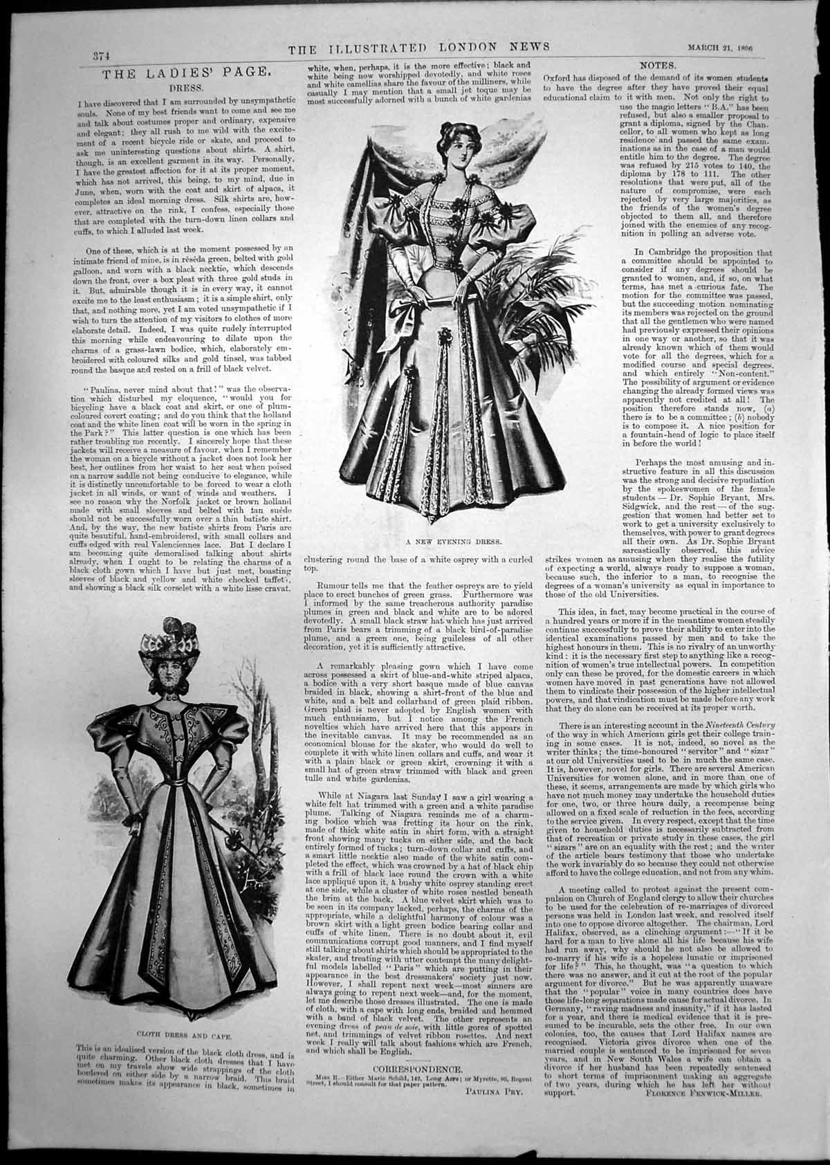 Antique Old Print Ladies Dresses Cape Torpedo Factory Woolwich Arsenal 1896