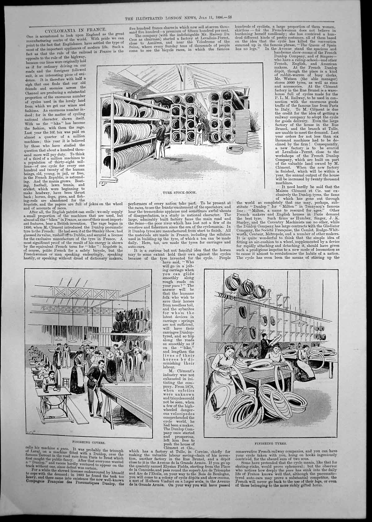 Antique Print Cyclomania France Tyre Stock Room Finishing Covers Tyres 1896