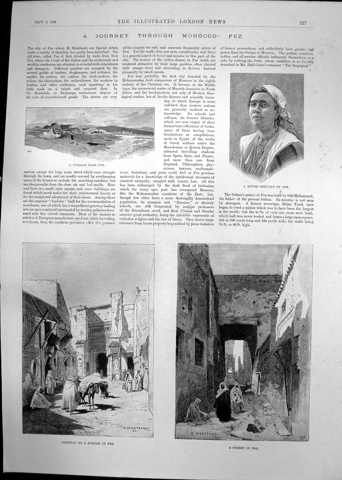 Old Morocco Fez Village Street Gateway Fondak Eagle Cathes Hare 1893 Victorian