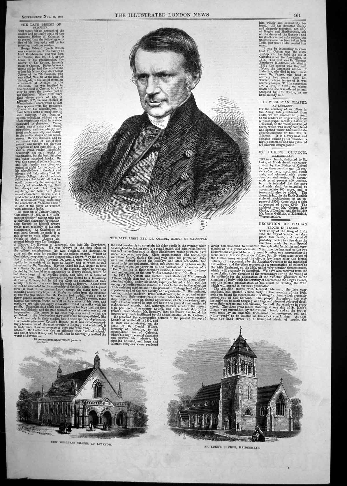 Old Rev Cotton Bishop Calcutta Wesleyan Chapel Lucknow Map Quebec1866 Victorian