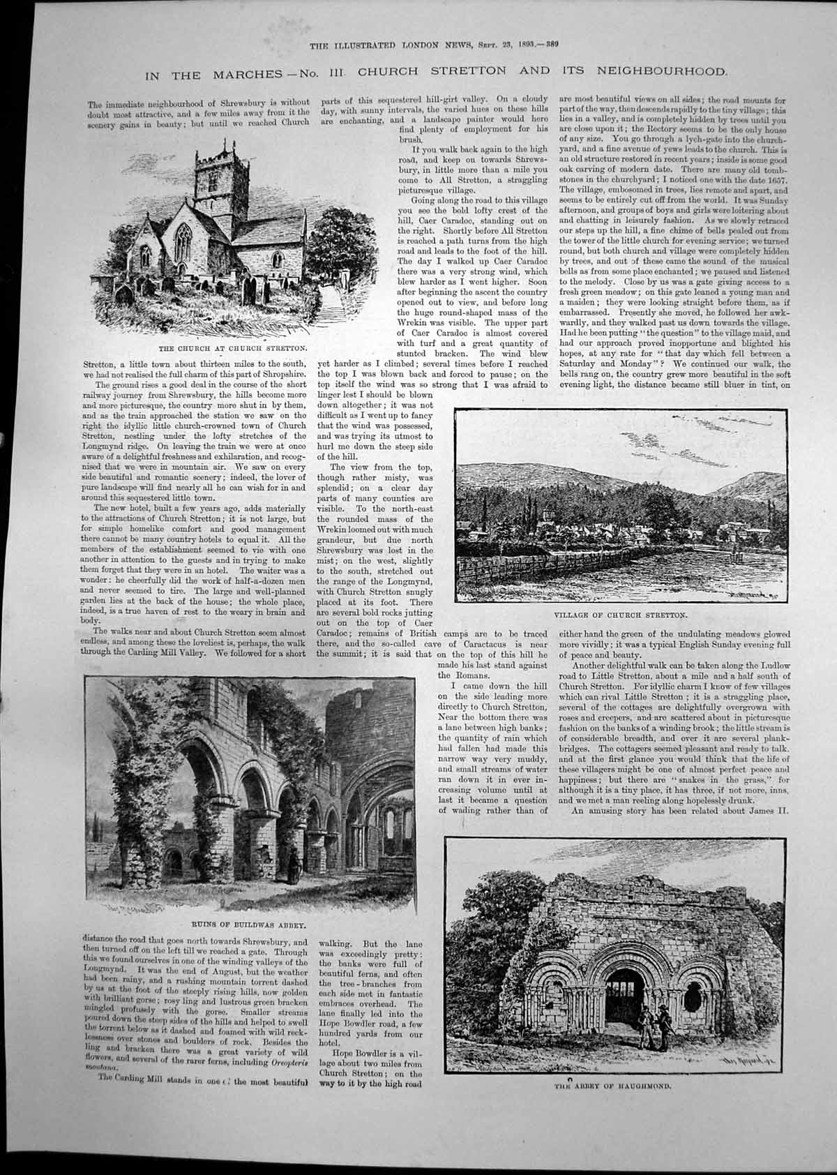 Old Print Church Stretton Buildwas Abbey Carding Mill Wenlock Priory 1893 19th