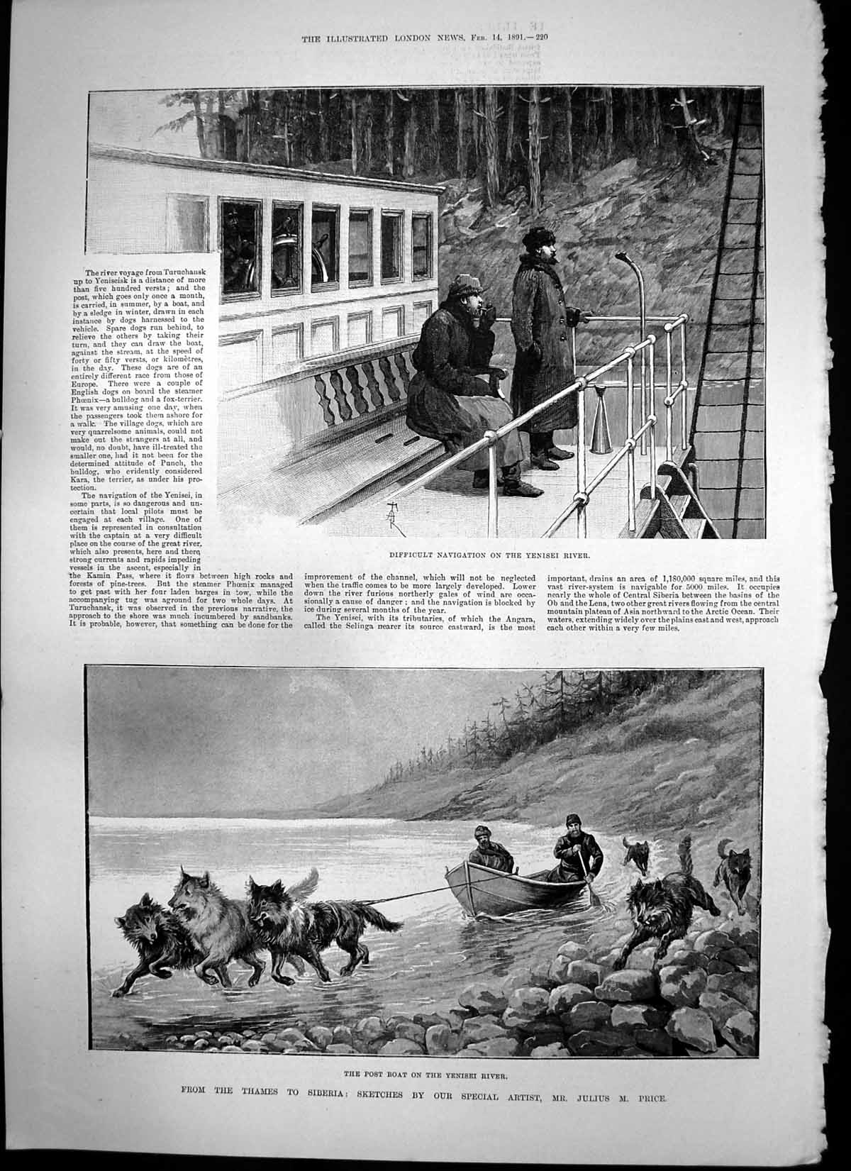 Old Yenisei River Post Boat Cossacks Yeniseisk Man Furs Water Carrier