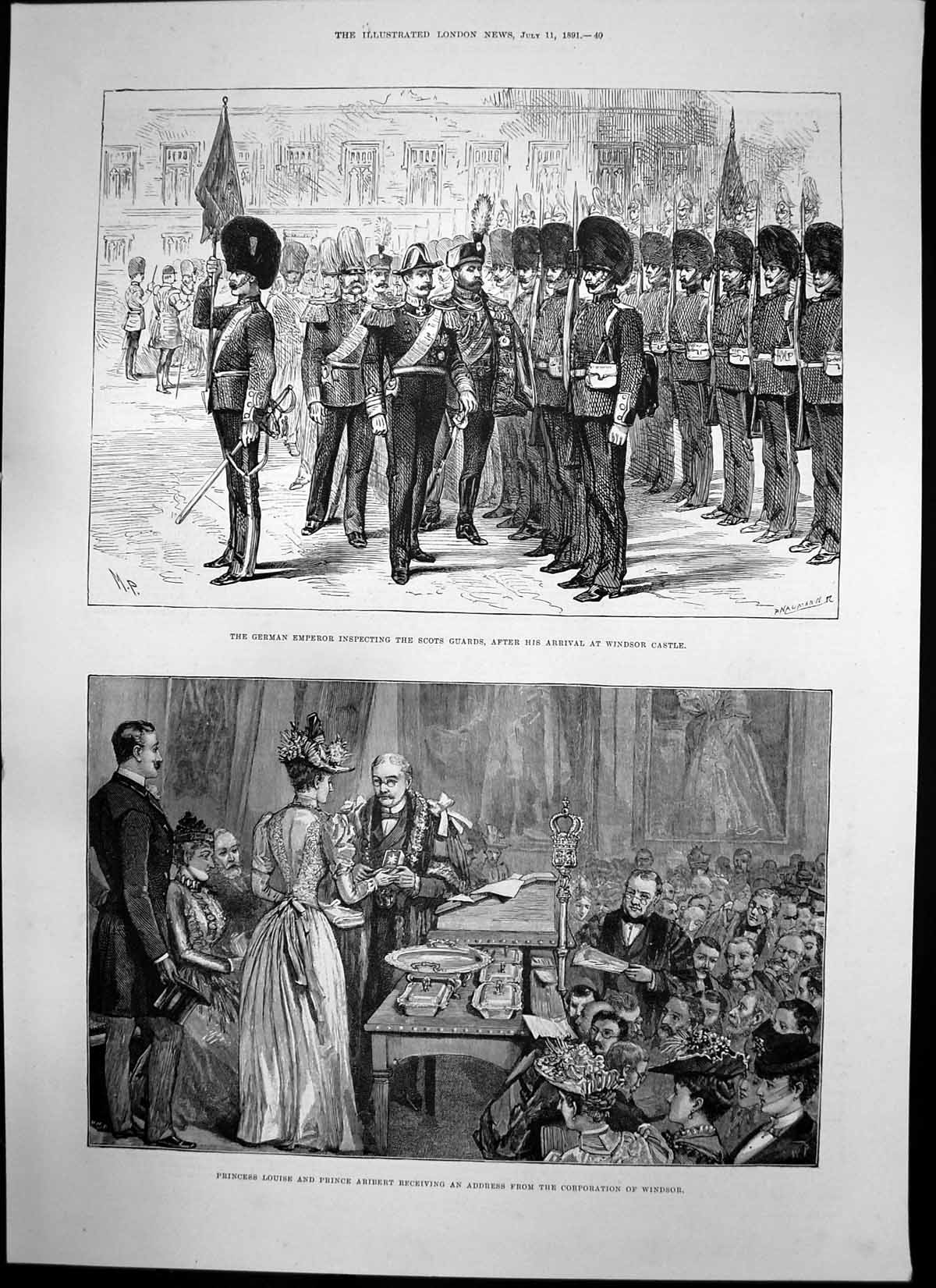 Old Print German Emperor Princess Louise Prince Aribert W Gladstone 1891 19th