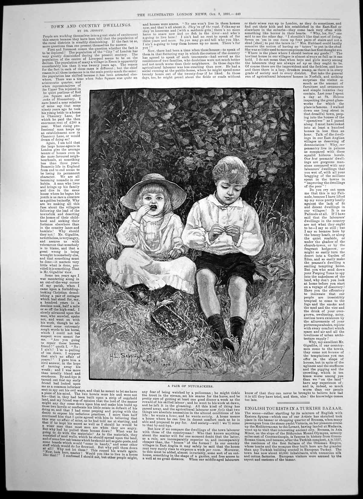 Old Antique Print Pair Nutcrackers Boy Girl Procession Approaching 1891 19th