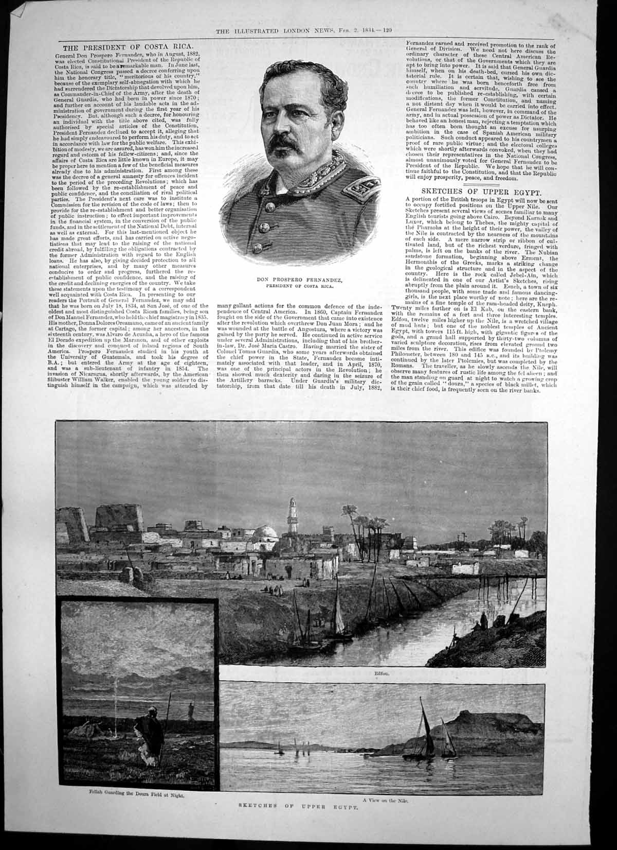 Antique Print Don Fernandez Upper Egypt Nile Edfou Fellah Doura Field 1884 19th