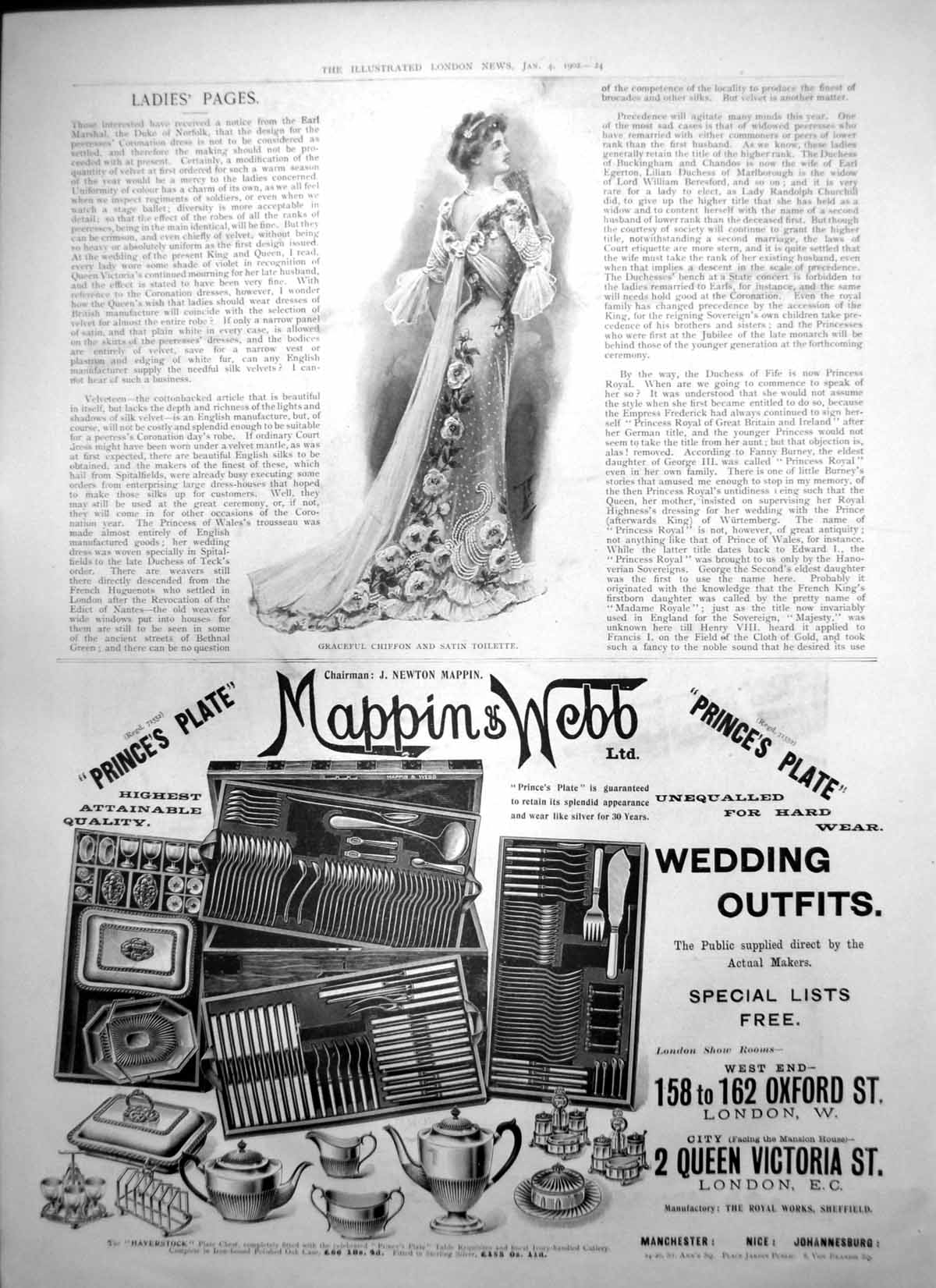 Antique Old Print Chiffon Satin Toilette Mappins Webb Van Houtens Cocoa 1902
