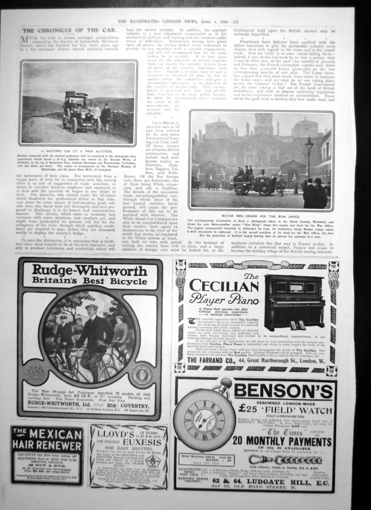 Old Dr Sinclair Whites Car Yorkshire Motor Fire Engine War Office 190 20th