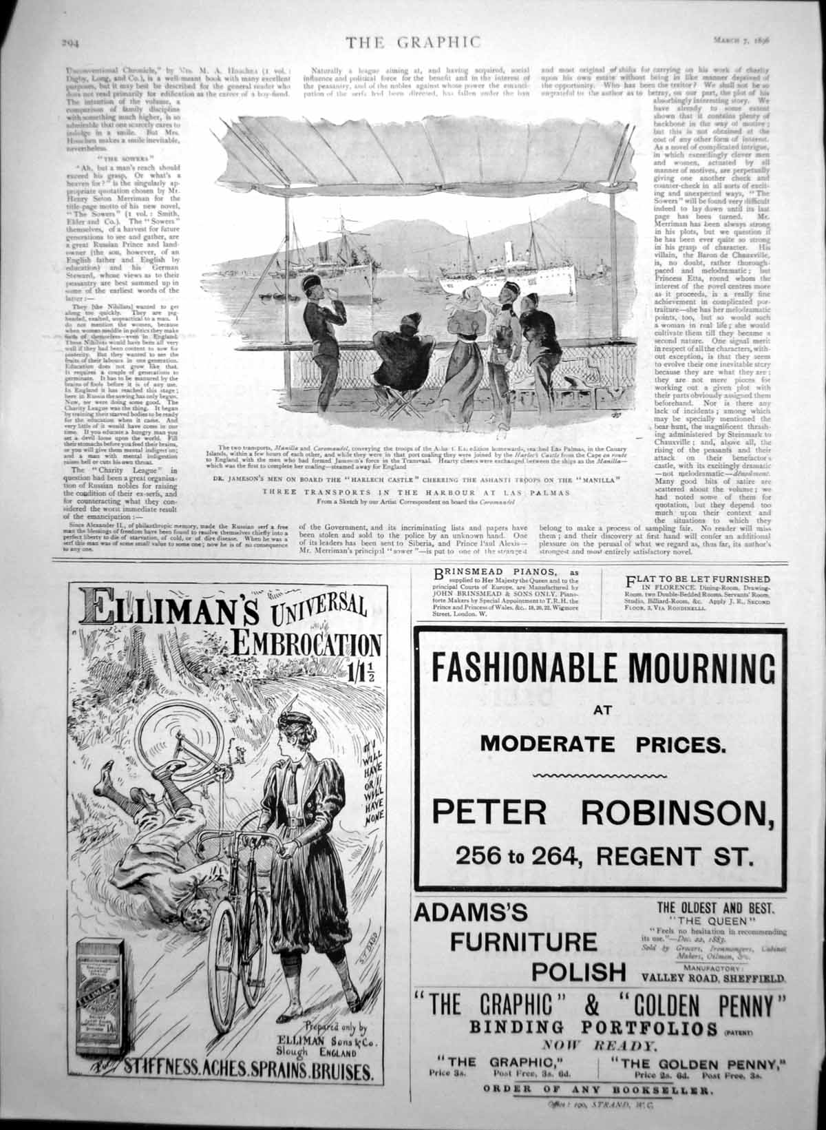 Old Print Three Transports Harbour Las Palmas Peek Frean Ginger Nuts 1896 19th