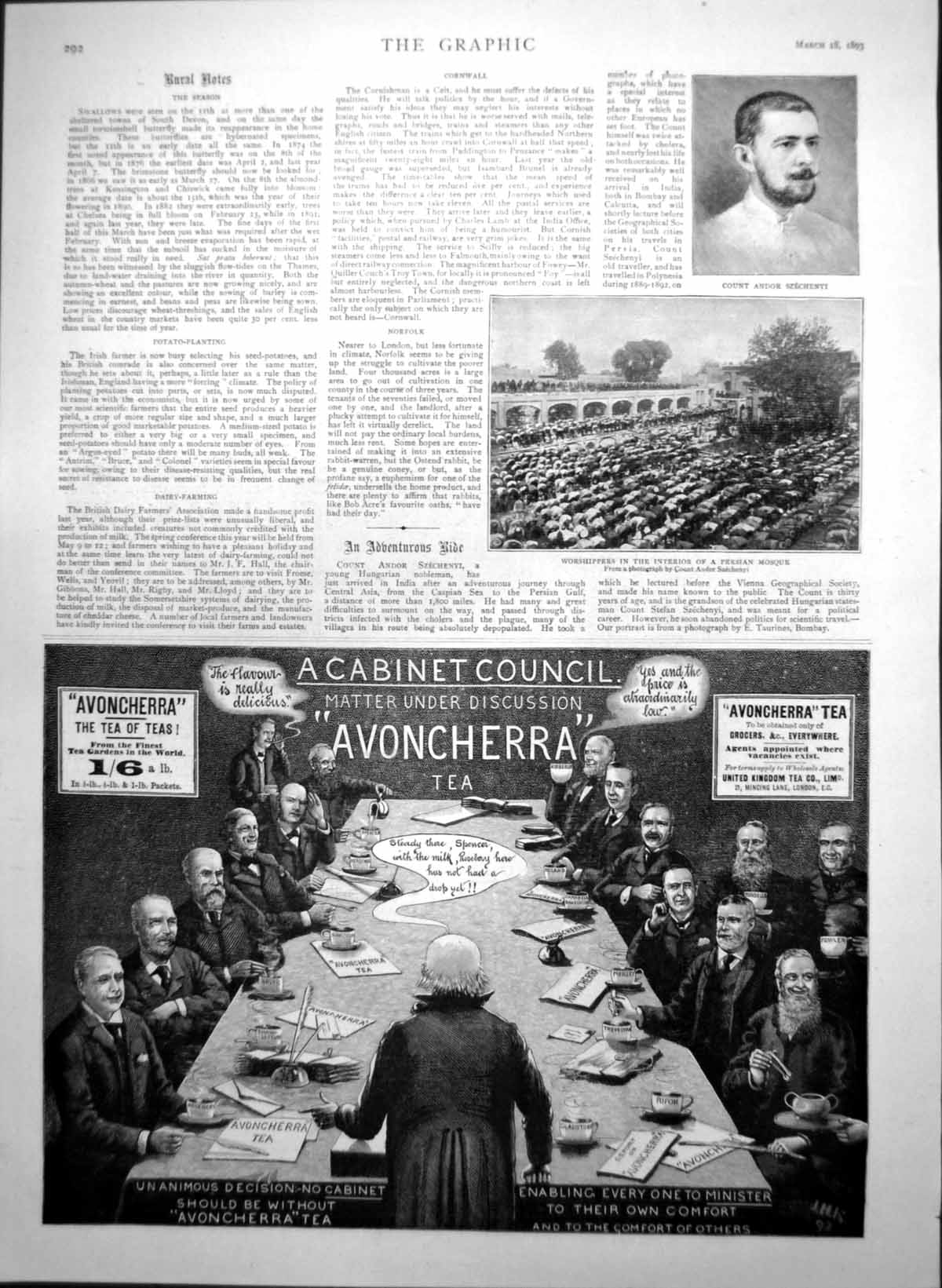 Old Print Count Anton Szechenti Worshippers Persian Mosque Ellimans 1893 19th