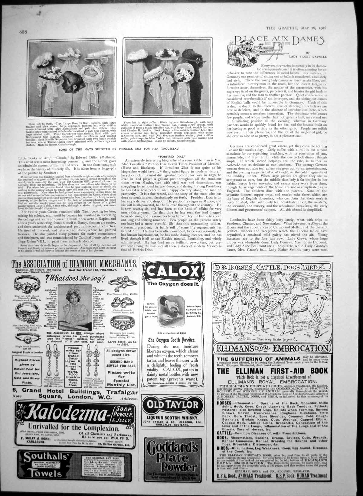 Antique Old Print Hats Princess Enas Trousseau Calox Oxygen Tooth Powder 1906
