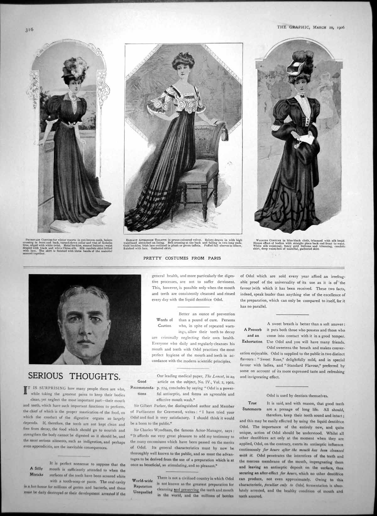 Old Antique Print Costumes Paris Odol Teeth Bengers Food SChemists 1906 20th