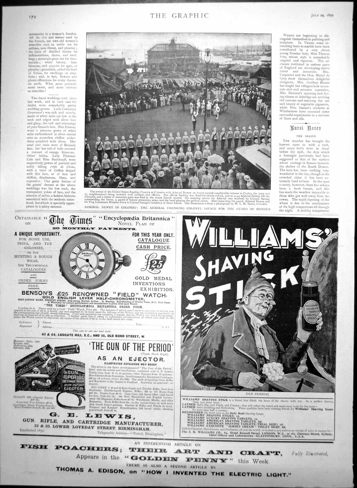 Antique Print Admiral Dewey Colombo Williams Shaving Stick Kropp Razor 1899
