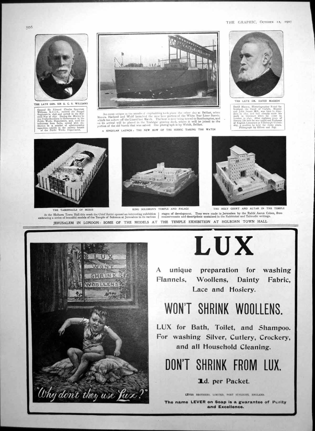 Antique Old Print Launch Suevic Gen Sir Edward Williams Dr David Masson 1907