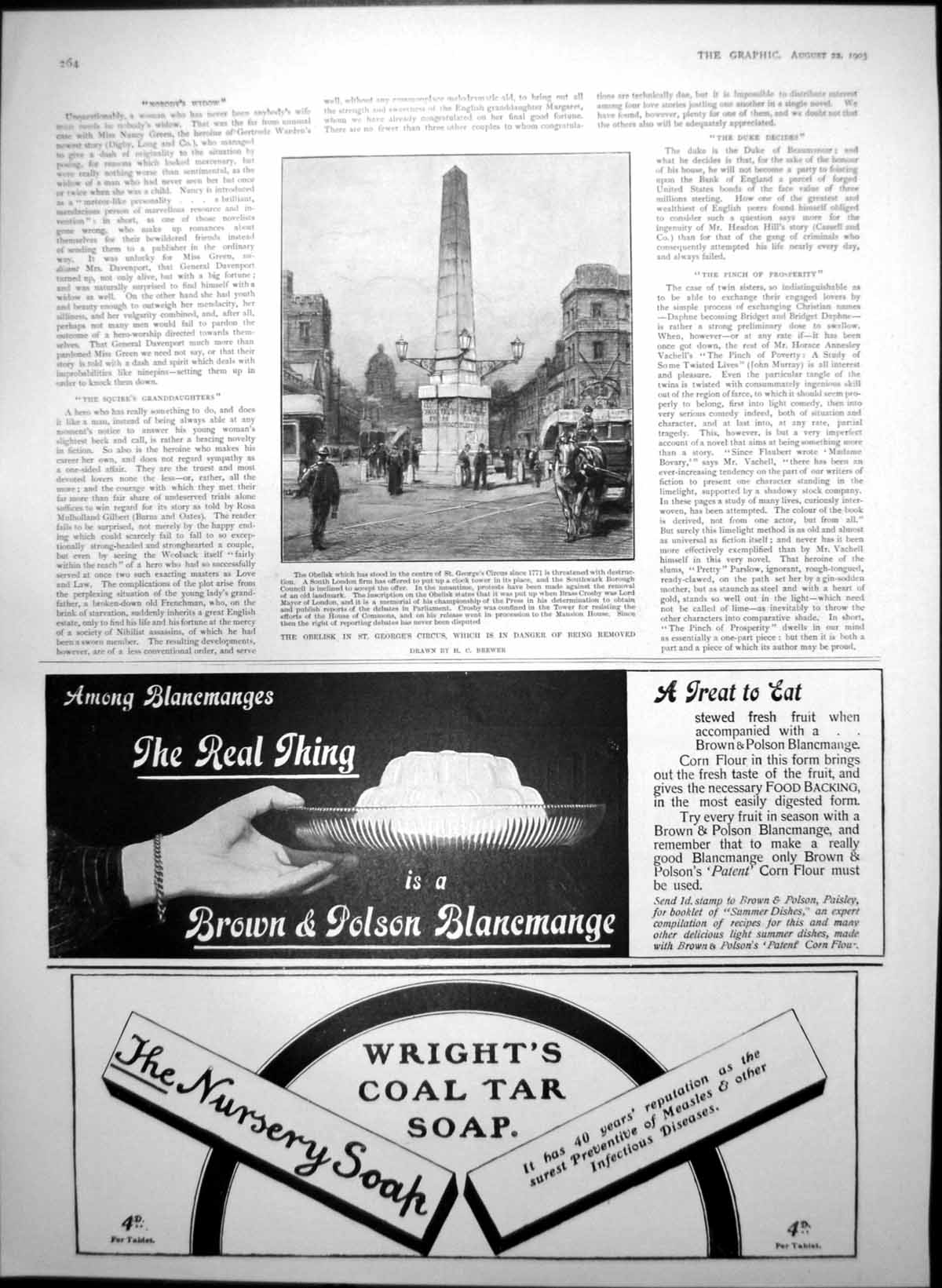 Antique Print Obelisk St Georges Circle Dubonnet Tonic Wine Pears Soap 1903