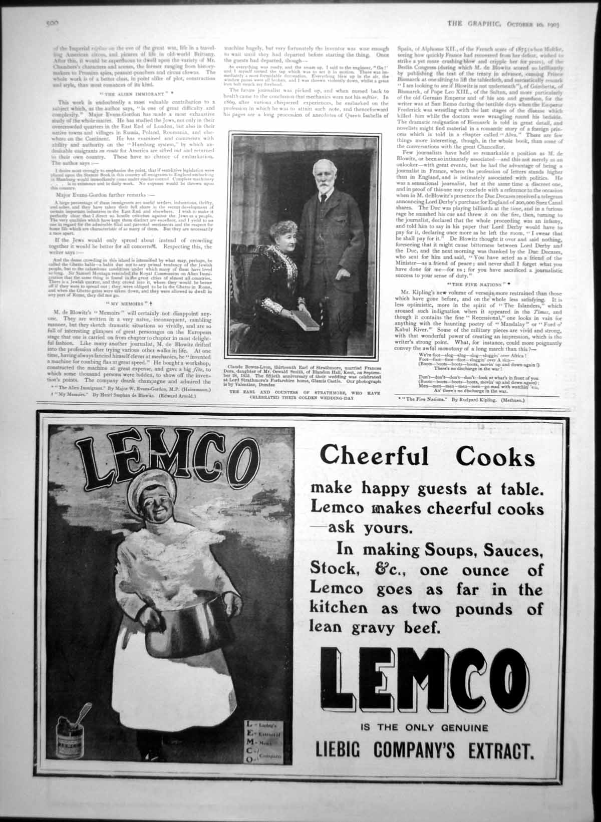 Old Antique Print Earl Countess Strathmore Gen Wedding Dewars Whisky 1903 20th