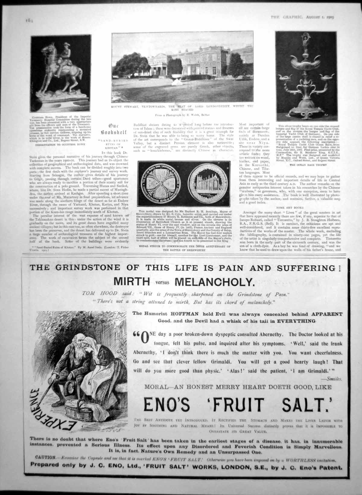 Old Print Mount Stewart Seat Lord Londonderry Medal Battle Shrewsbury1903 20th