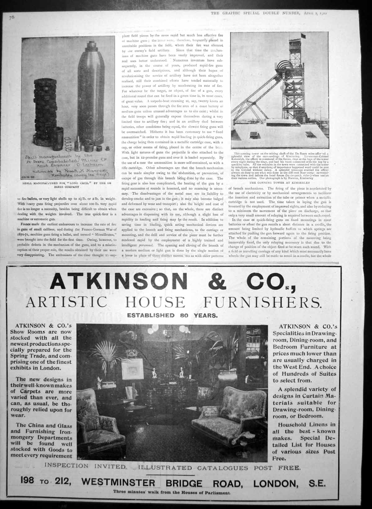 Antique Old Print Shell Long Cecil De Beers Co Conning Tower Kimberley 1900