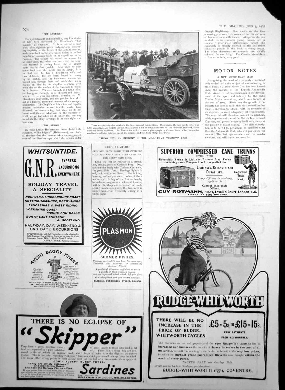 Antique Print Collision Milan Rome Tourist Race Rudge Whitworth Cycles 1905