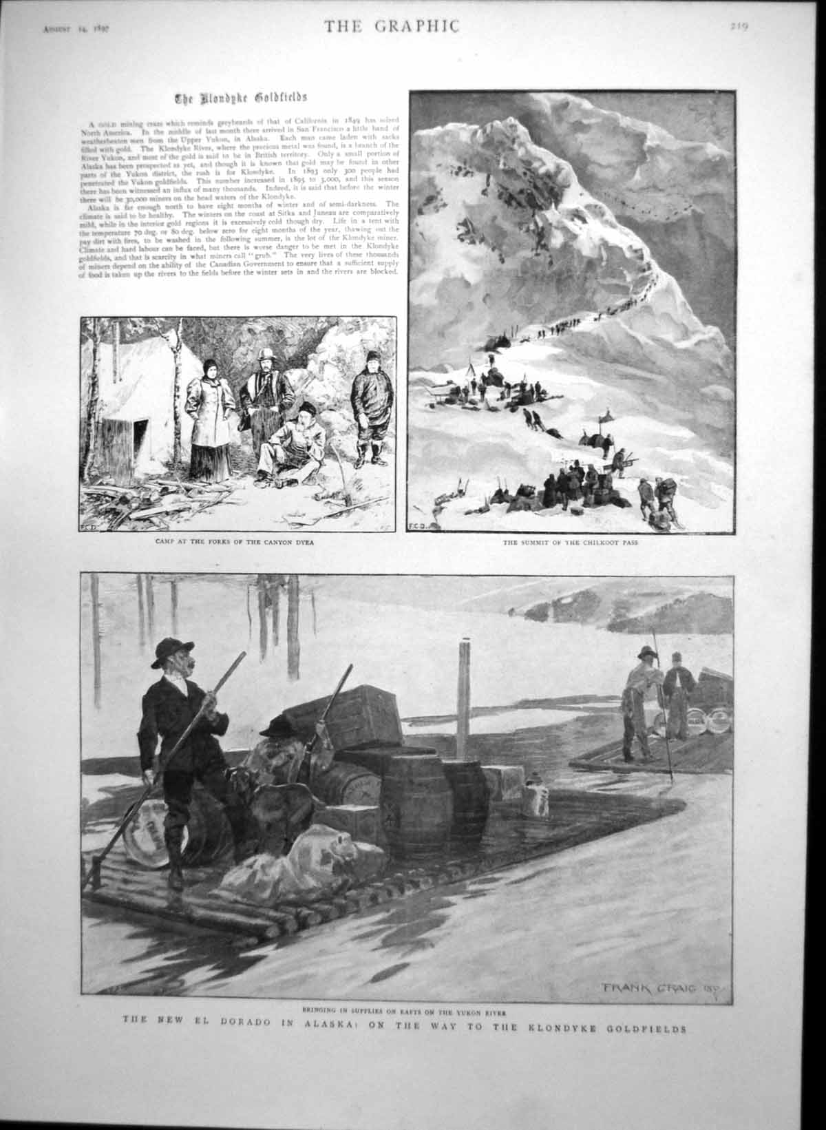 Antique Print Klondyke Gfields Floods Bohemia King Siams Visit Queen 1897 19th