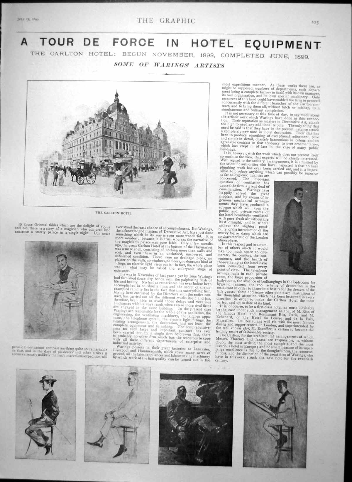 Antique Old Print Carlton Hotel Great Wheel Earls Court Scrubbs Ammonia 1899