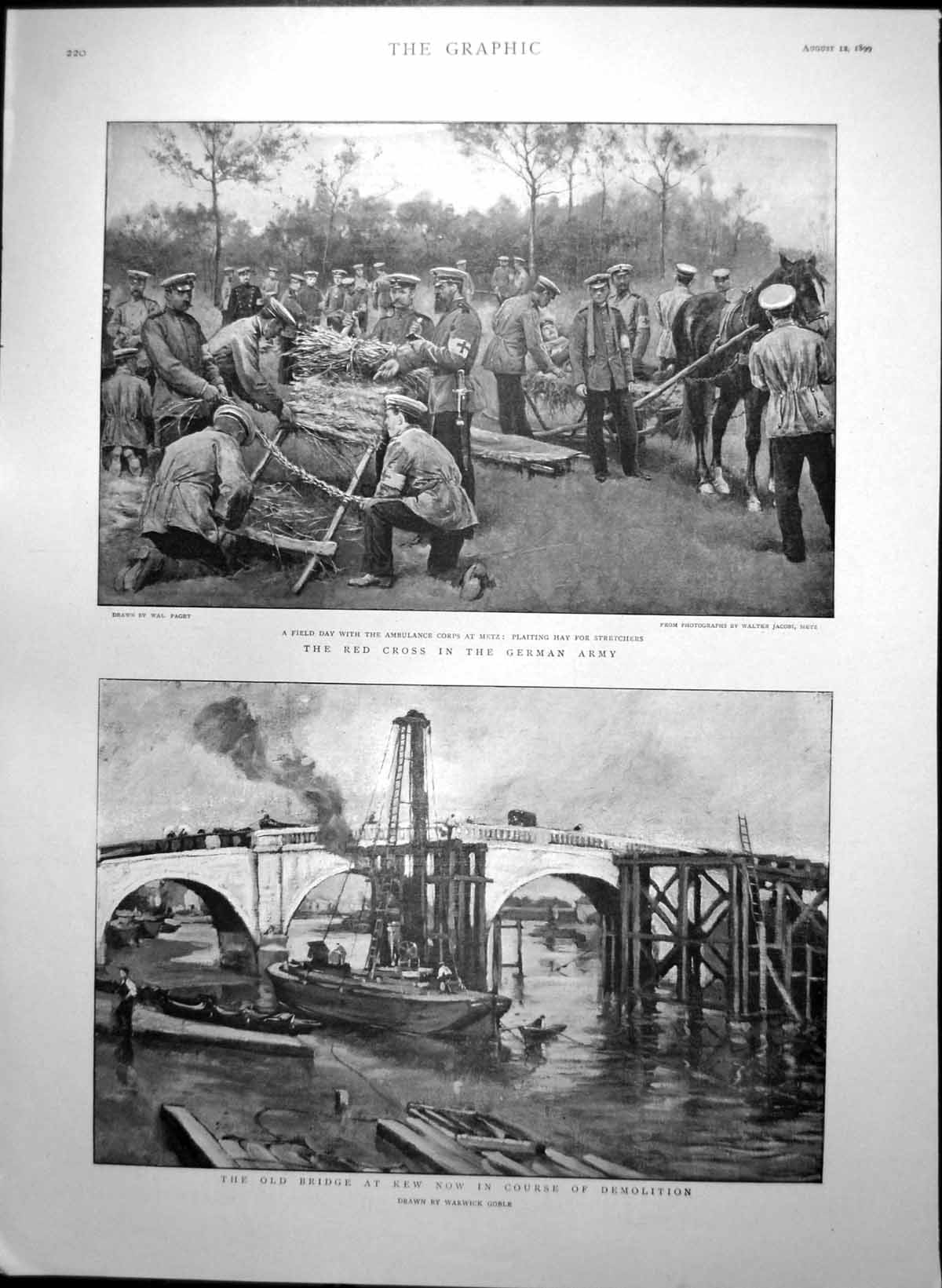 Antique Old Print Red Cross German Army Bridge Kew Queen Dowager Hawaii 1899