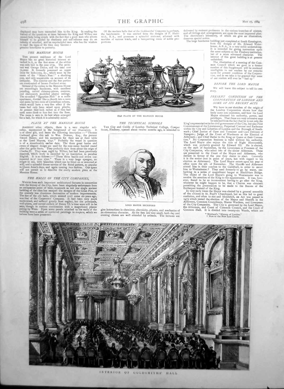 Old Print Lord Mayor Beckford Gsmiths Hall Egyptian Hall Mansion Ho 1884 19th