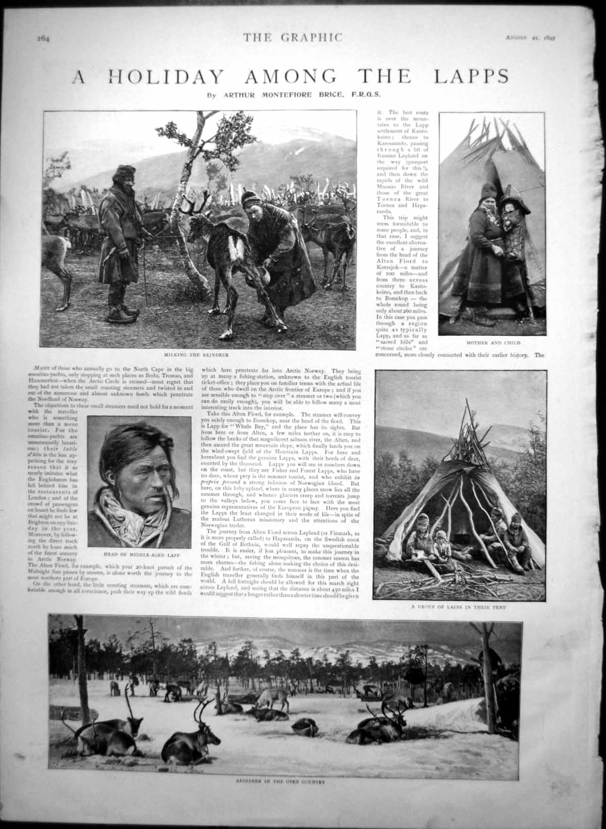 Old Print Holiday Lapps Reindeer Tent RoSt Peters Rome Terrace Ball 1897 19th