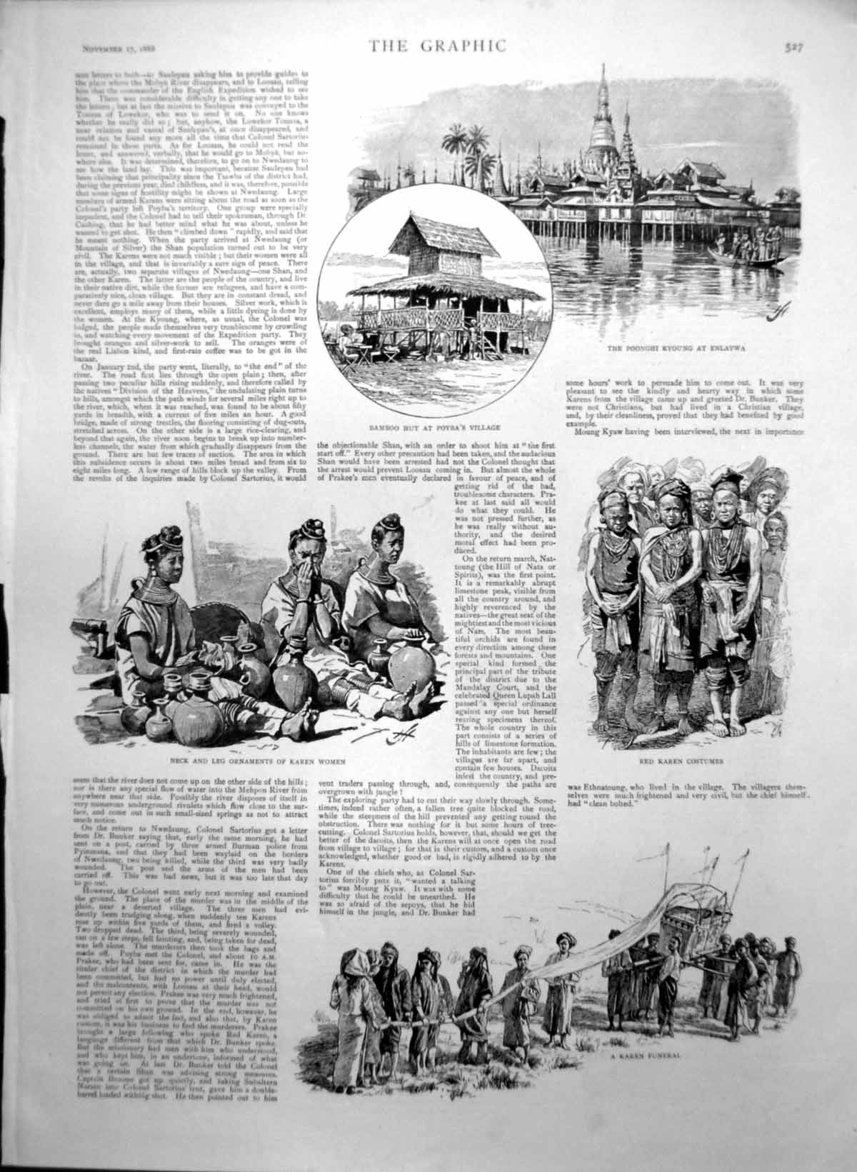 Old Antique Print Karen Hills Upper Burmah Bamboo Hut Karens Weapons 1888 19th