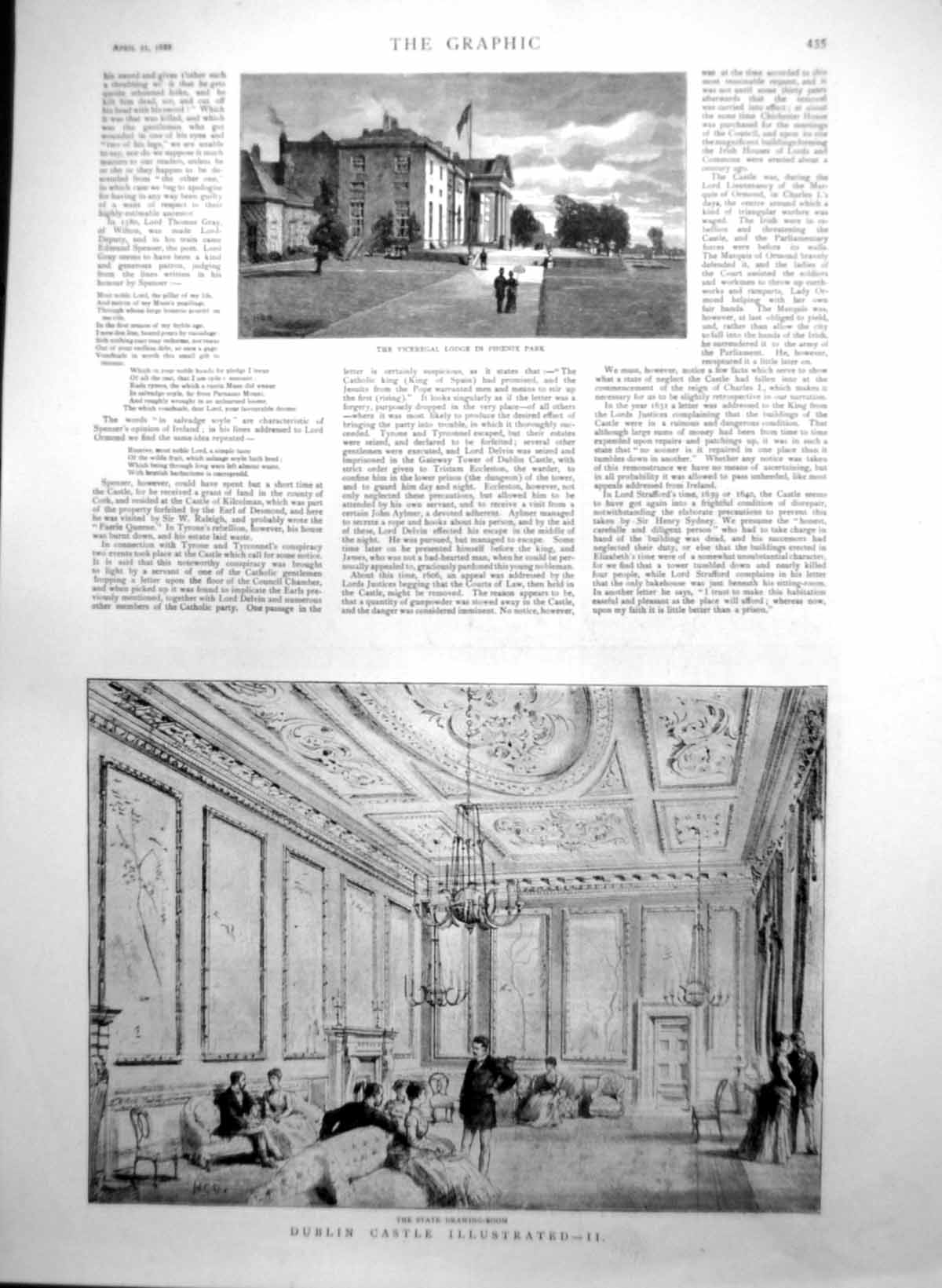 Old Print Dublin Castle Viceregal Lodge Spot Lord Cavendish Murdered 1888 19th