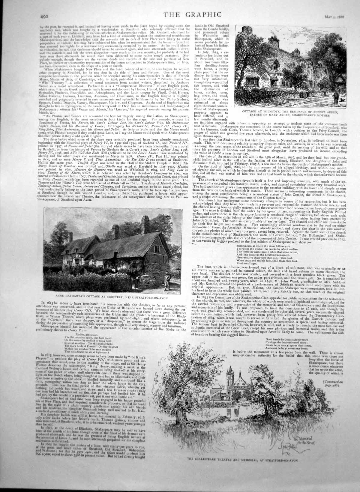 Old Shakespeare Theatre Stratford Anne Hathaways Cottage Shottery1888 Victorian