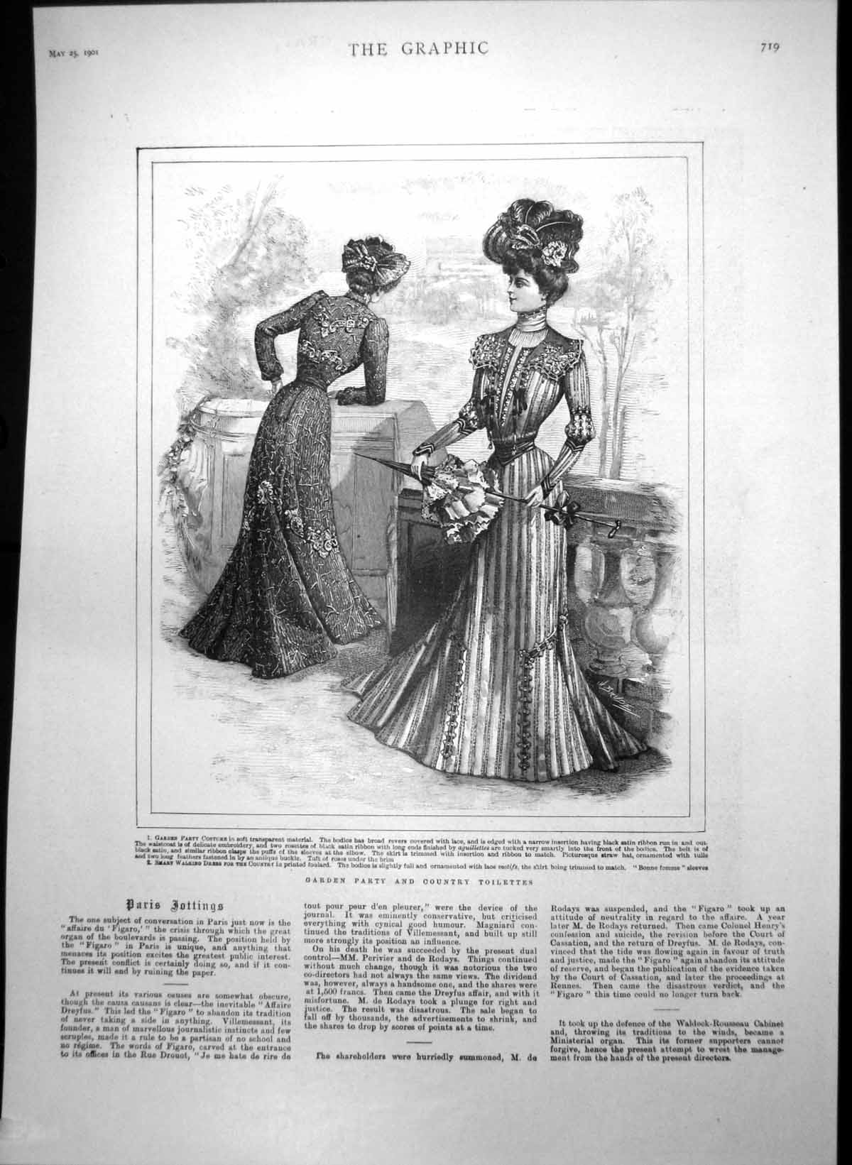 Old Print Garden Party Country Toilettes Sketch May Book S J Solomon 1901 20th