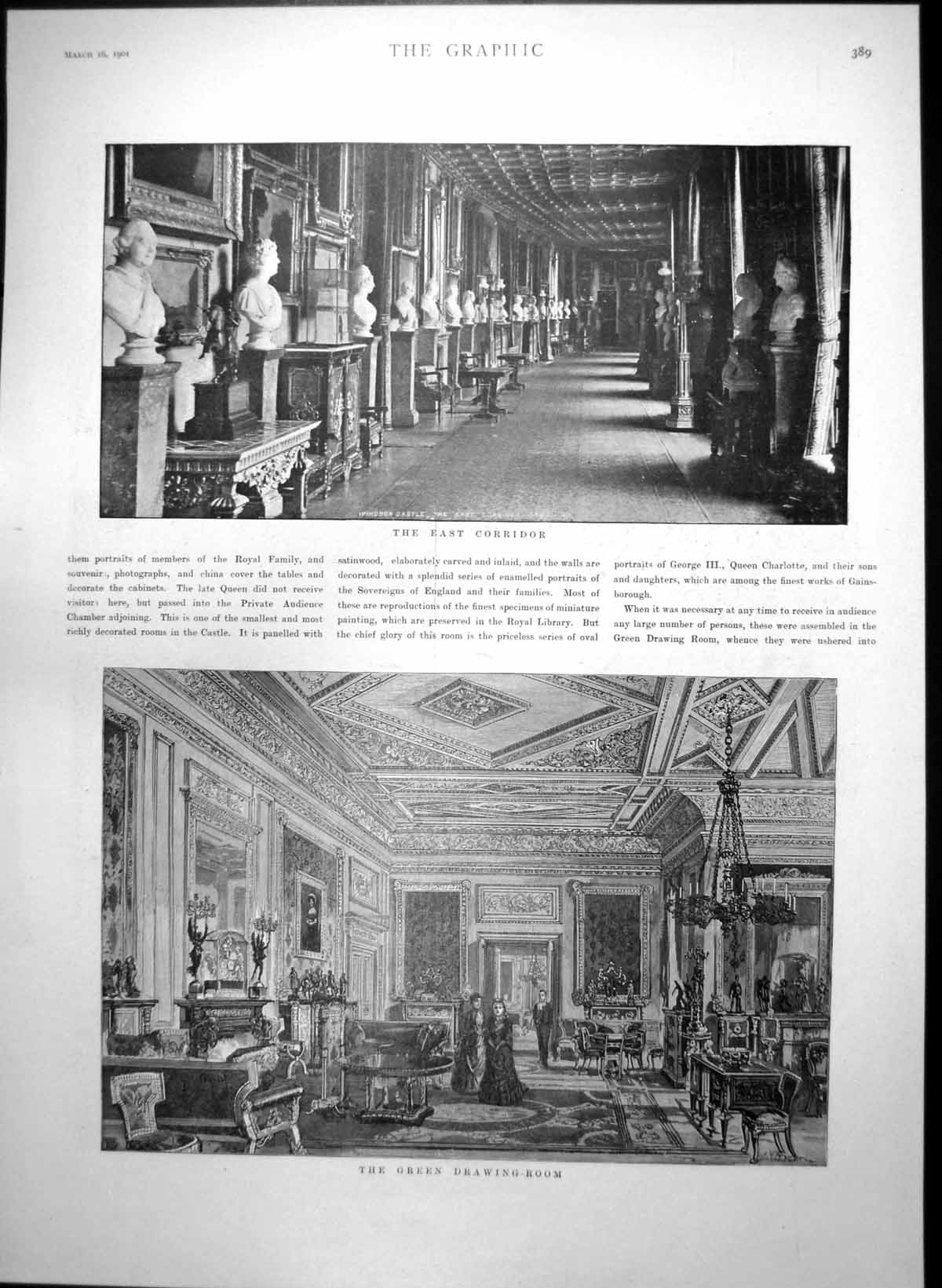 Antique Print Windsor Castle Drawing Room Duchess Kents Tapestry Room 1901 20th