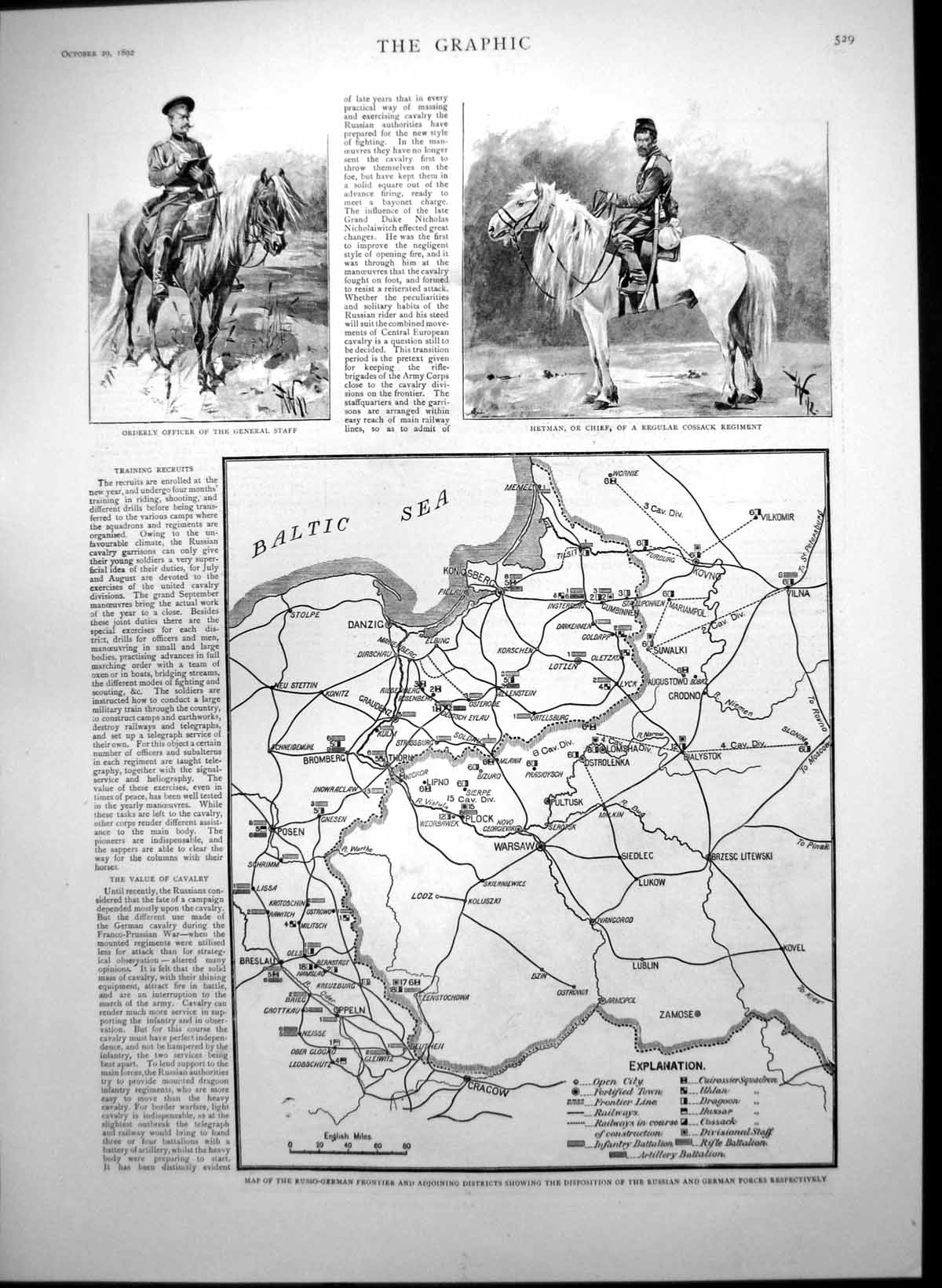 Old Print Map Russian German Frontier Chief Cossack Regiment Ulhans 1892 19th