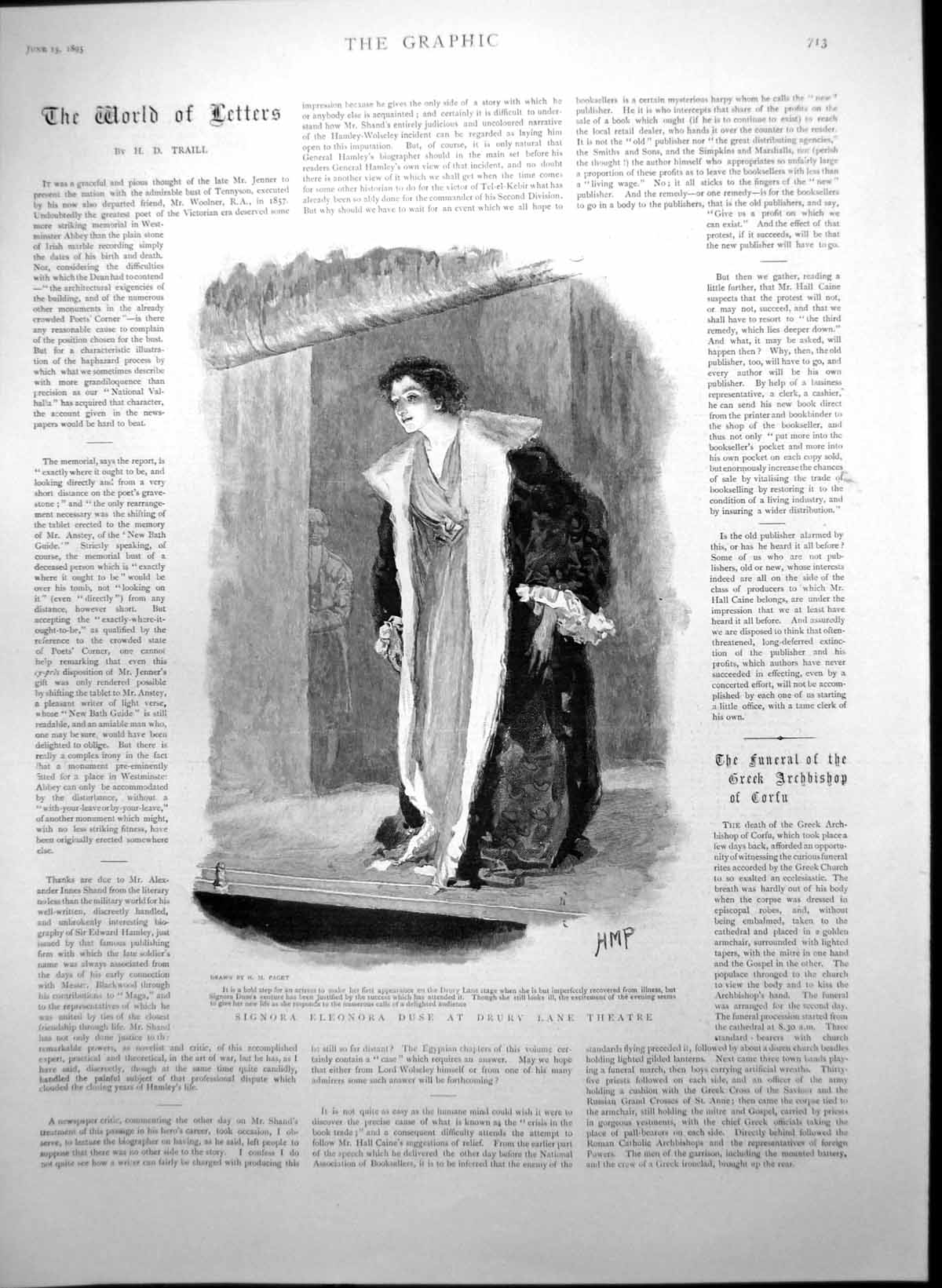 Antique Print Signora Eleonora Duse Drury Lane Cambridge Maths Tripos 1895 19th