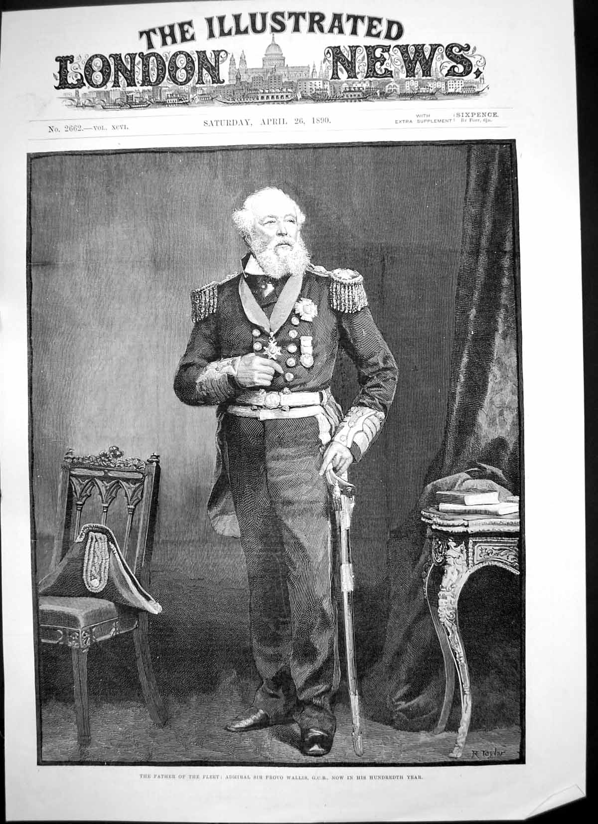 Antique Old Print Father Fleet Admiral Sir Provo Wallis G C B Iooth Year 1890