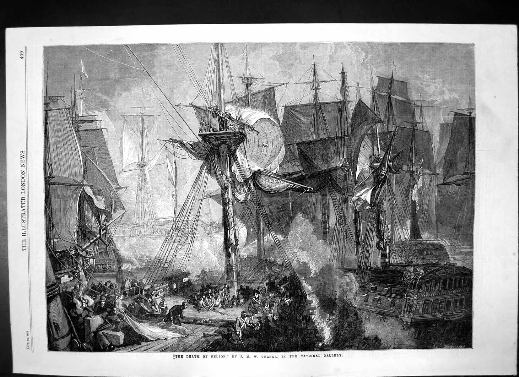 Original Old Antique Print Death Nelson Jmw Turner National Gallery 1863 19th
