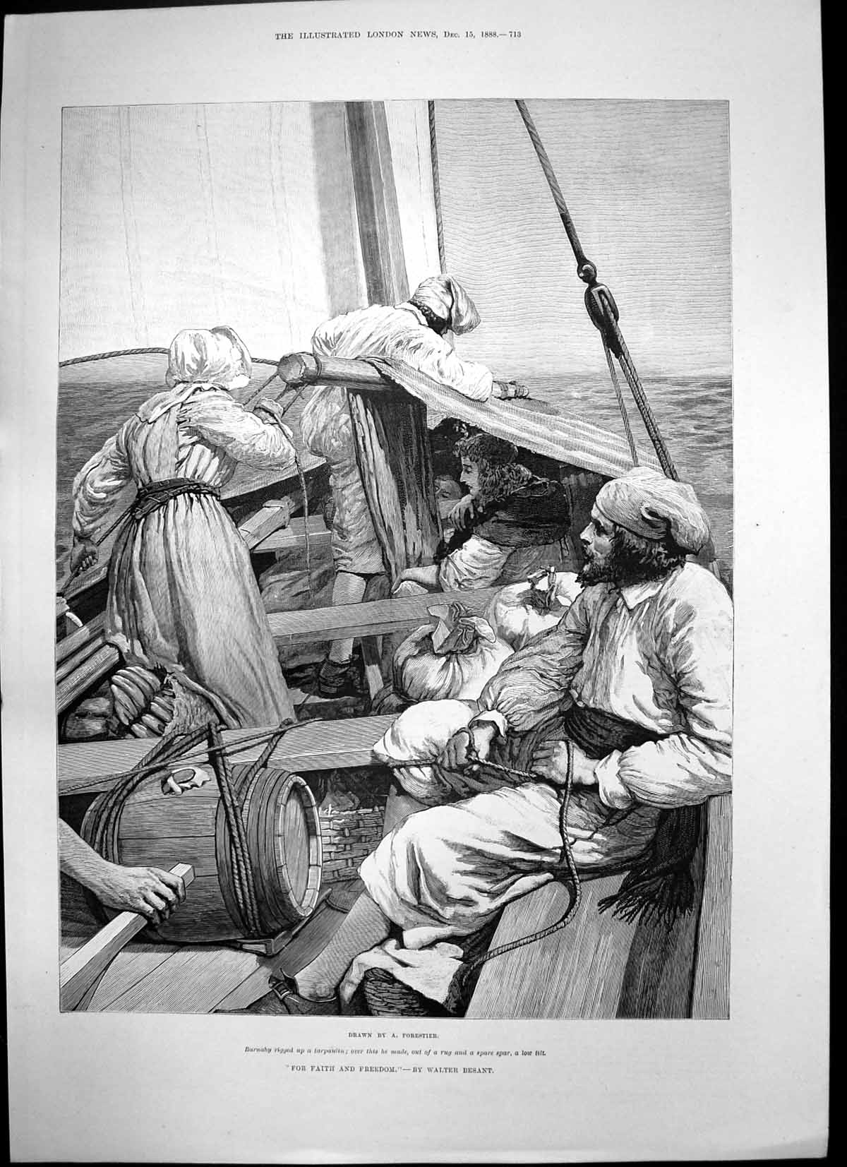 Antique Print Faith Freedom Barnaby Tarpaulin Spare Spar Low Tilt Boat 1888