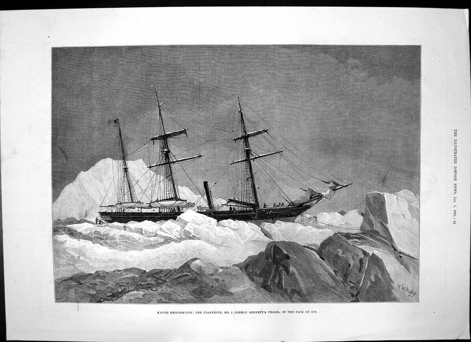 Antique Print Arctic Exploration Jeannette Gordon Bennetts Vessel Ice 1882 19th