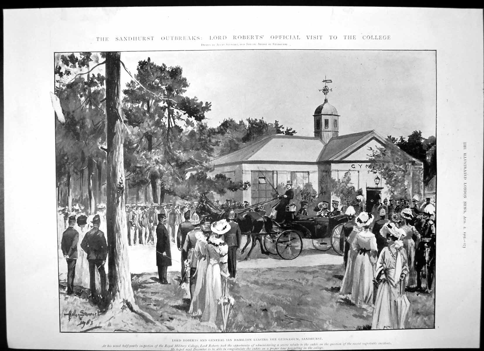 Old Antique Print Lord Roberts Gen Hamilton Visit Sandhurst College 1902 20th