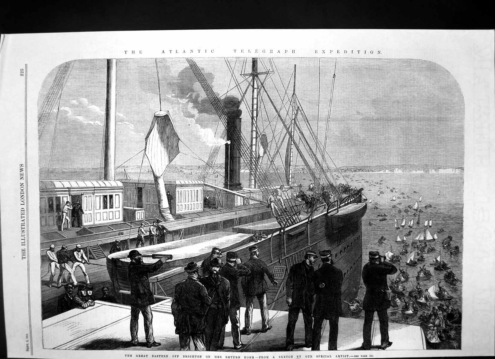 Antique Old Print Atlantic Telegraph Expedition Great Eastern Brighton 1865