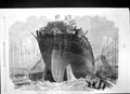 Antique Old Print Attempted Launch Iron Frigate Nortumberland Millwall 1866