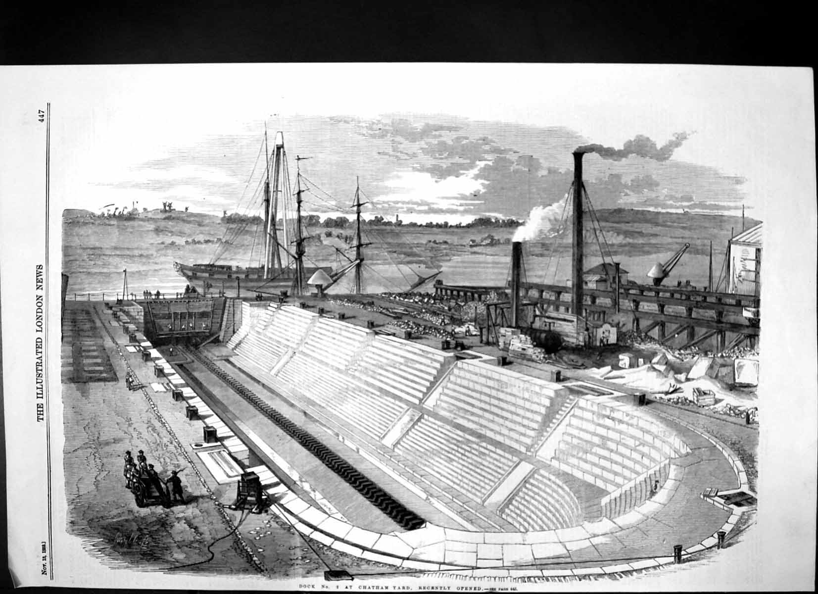Original Old Antique Print Dock NoChatham Yard Recently Opened 1858