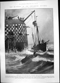 Old Antique Print Hoisting New Artillery Chess Board Forts Spithead 1902 20th